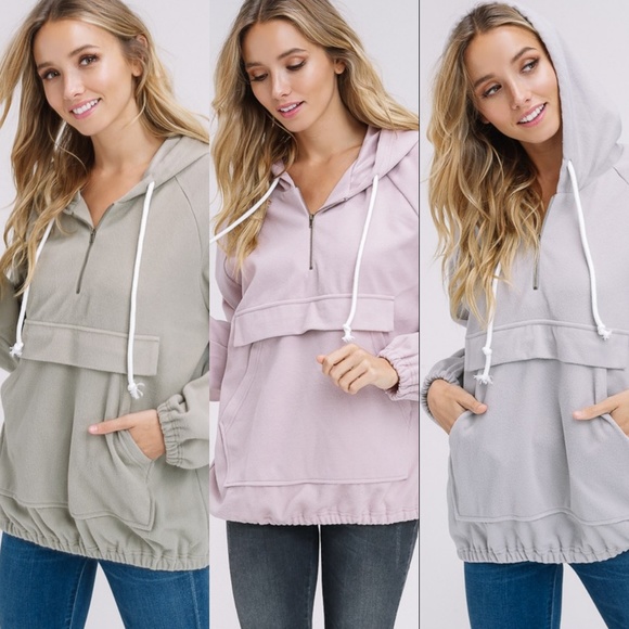 NEW Blush Pink Felt Quarter Zip Hoodie - Picture 8 of 8